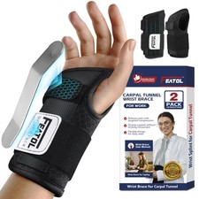 FEATOL 2 Pack Carpal Tunnel Wrist Brace for Work with Large, Black