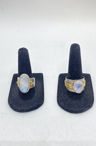 Sterling Silver 925 Moonstone Rings Lot of 2 Artisan Mixed Metal Size 7 & 8.5
