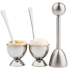 Soft Hard Boiled Egg Cutter Topper Set Egg Cracker with Include 2 Cup 2 Spoon