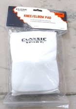 NEW Classic Sport Knee/Elbow Pads Large White PAIR, soft EVA cushion spandex