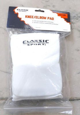 NEW Classic Sport Knee/Elbow Pads Large White PAIR, soft EVA cushion & spandex