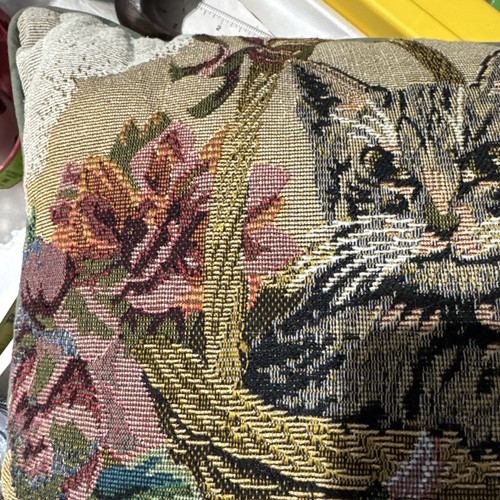 Vintage Tapestry Needlepoint Kitty Cat Kitten Throw Pillow Cottagecore - Picture 2 of 22