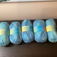 Mary Maxim Sugar Baby Stripes Yarn - 5 Skeins Cool Mint 924 7007 + Pattern