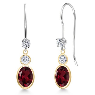14K Two Tone Gold Rhodolite Garnet and White Moissanite and Lab Grown Diamond
