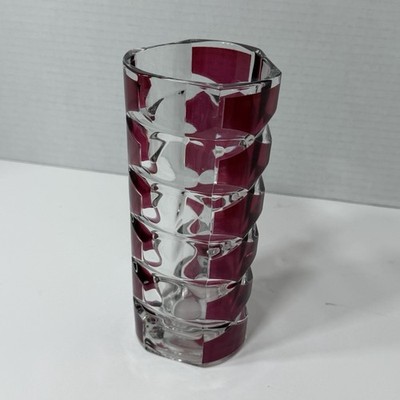 Vintage Luminarc France Glass Vase J.G. Durand Ruby Red 3 Sided Geometric Marked