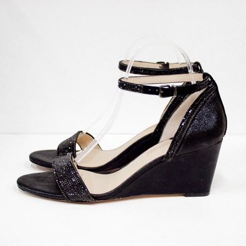 Antonio Melani Black Embellished Sparkly Ankle Strap Wedge Heel Sandals -Size 9M - Picture 6 of 11