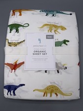 Pottery Barn Kids Finn Dino Sheet Set Twin Organic Cotton Dinosaur -New