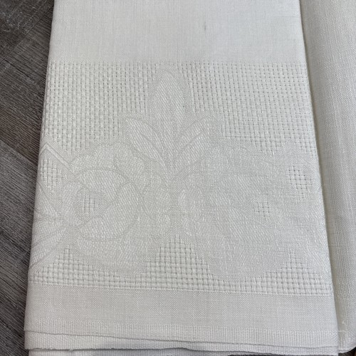 Vintage MCM Bates Pure Irish Linen Tablecloth 52”x68” Napkins Etamine Border - Picture 5 of 9
