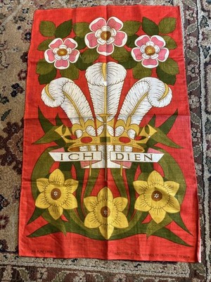 VNT Ich Dien  Mid Century British Linen Tea Towel Council of Industrial Design