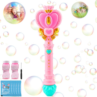 Bubble Wand for Kids Princess Heart Bubble Machine Blower Maker Wand with Light