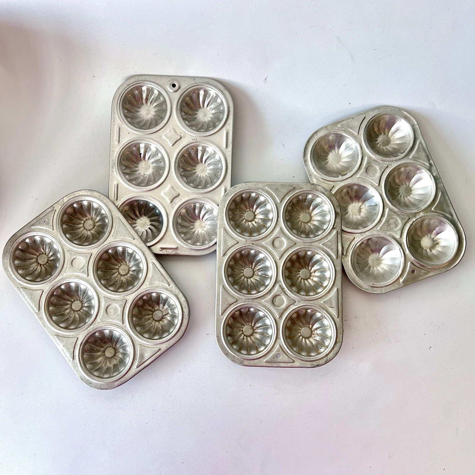 Vintage Childs Aluminum Tin Tart Muffin Pans Baking Toy Kitchen Toy -Lot Of 4