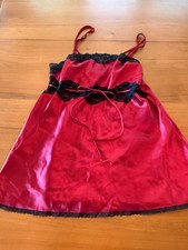 Vintage Enchanting Women's Red Satin Black Lace Babydoll Nightie Nightgown L