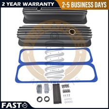 Tall Aluminum Finned Center Bolt Vortec Valve Covers Black For Chevy Sbc 350 450