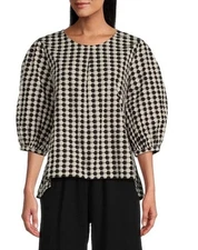 Bryn Walker Lucinda Poplin Checkered Black White Gray Geometric Abstract 100% XS