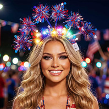 Patriotic Light up Headband Red White Blue Tinsel Star Headband 4Th of July Acce