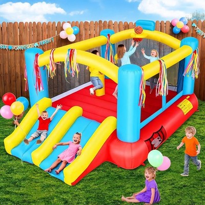 Inflatable Bounce House Kids Jumper Castle with Blower,2 Slides &Basketball Hoop