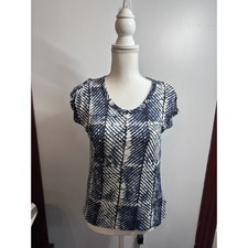 Michael Michael Kors Blue White Abstract Chevron Print Modal Top Petite Small