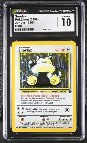 CGC 10 GEM MINT Snorlax 1999 Jungle 11/64 Holo Pokemon Card