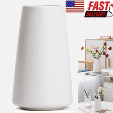 Bright White Ceramic Flower Vase 6 Inch for Home Decor Table Shelf Living Room