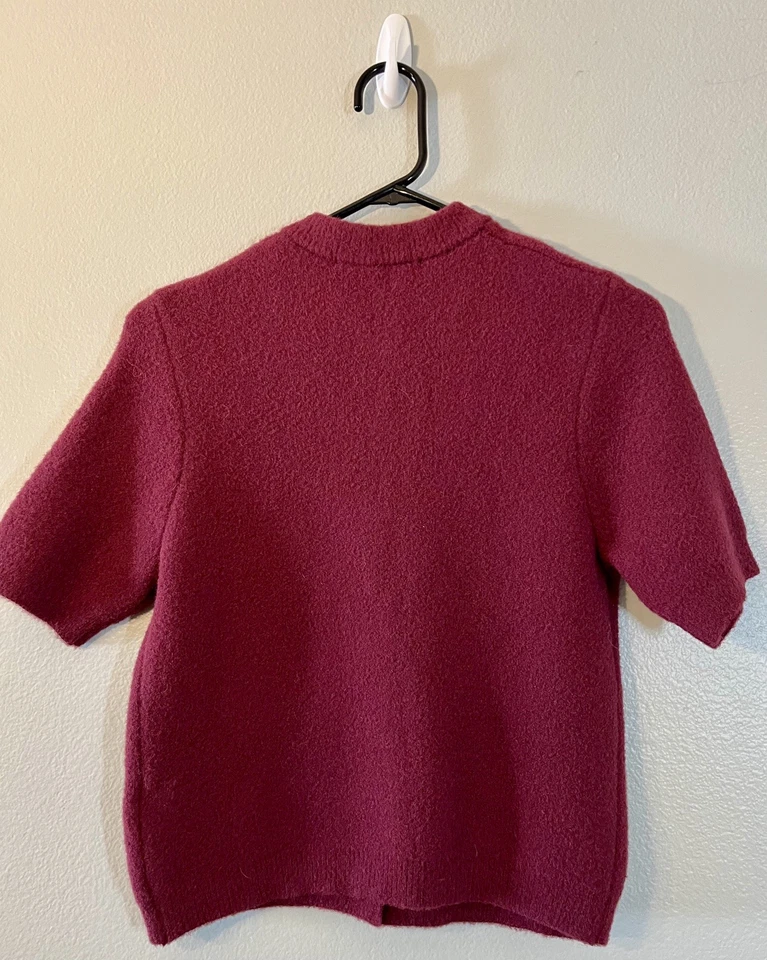 Cárdigan Suéter Zara Mujer S/M Borgoña Tejido Plata Botón Manga Corta Foto 2 de 4