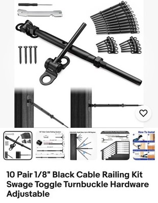 10x Black Cable Railing Kit T316 Stainless 1/8'' Swage Toggle Turnbuckle Hardware