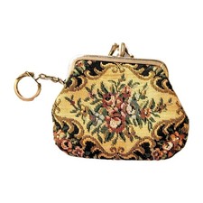 VINTAGE Petit Point Needlepoint Small Coin Pouch Granny Tapestry Roses Purse