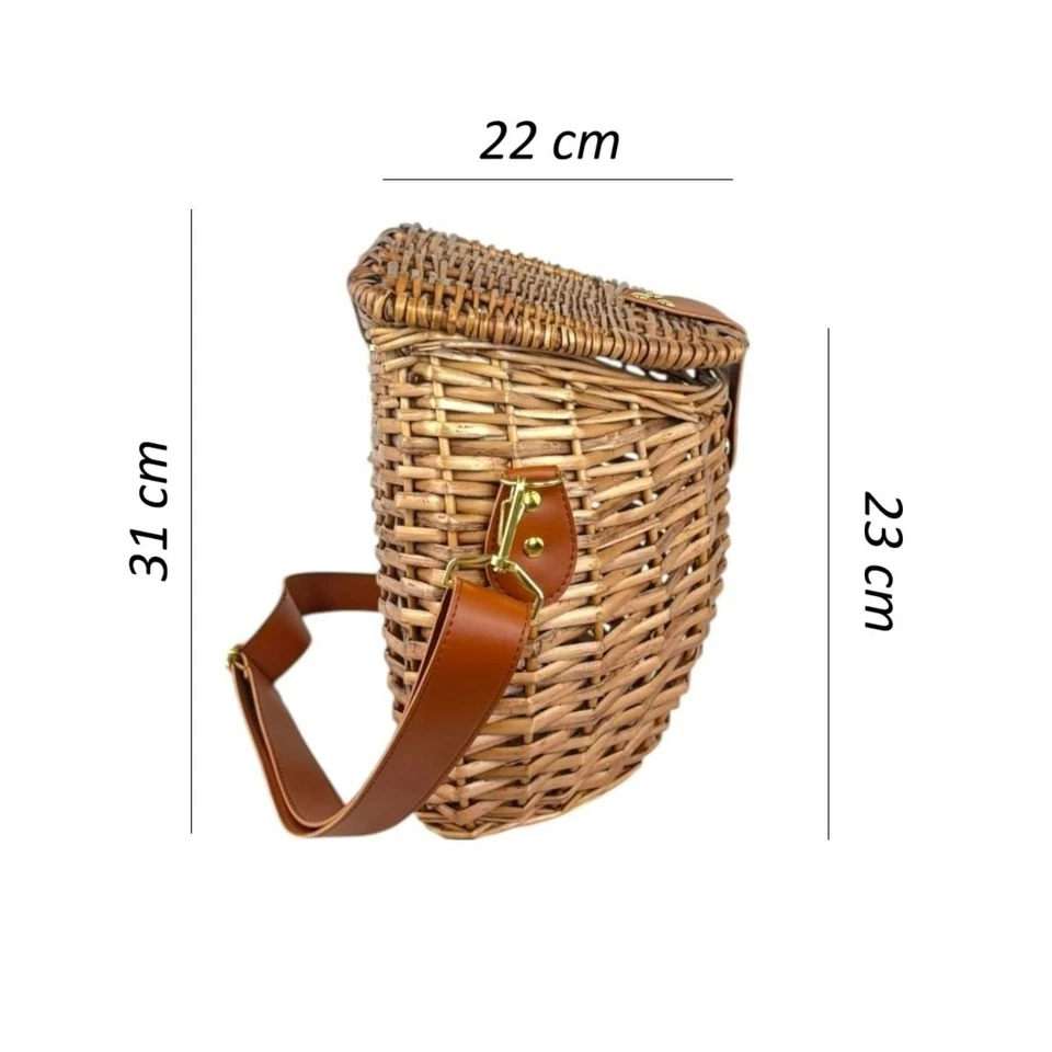 2 gerla vimini cercatori funghi raccolta castagne tartufi cesta con tracolla - Immagine 3 di 4