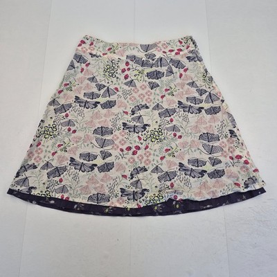 WHITE STUFF Rock 12 Blau Beige Damen Wende Knielang Blumen Baumwolle