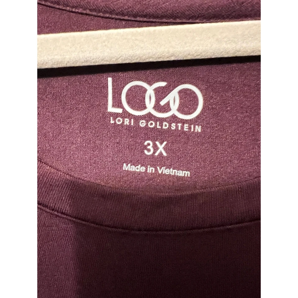 LOGO Lori Goldstein 3X Ciruela Mezcla Tela Túnica Top Rayón Elastizado Dobladillo Detalle Foto 2 de 4
