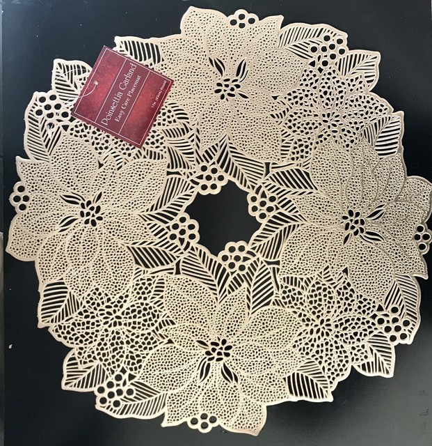NEW Poinsettia Pressed Vinyl Placemat GOLD Benson Mills Christmas