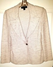 St. John Black Label Ivory, Beige And Metallic Yarn Wide Lapel Jacket Sz 2