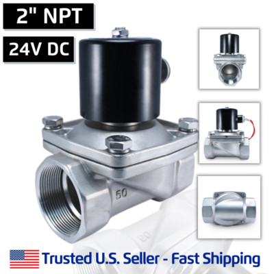 2'' Inch SS 24V DC STAINLESS STEEL Electric Solenoid Valve Water  Gas 24 Volt VDC