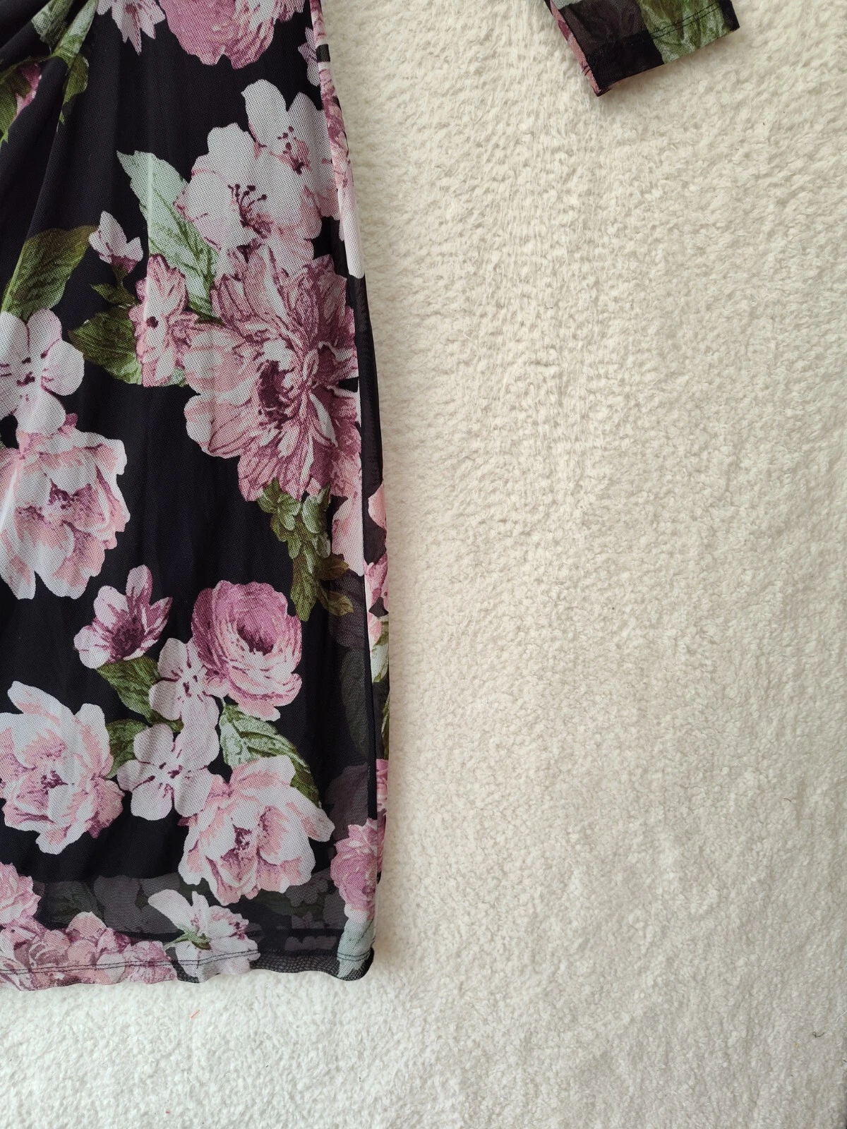 PALM ANGELS Abito donna Enfocus Studio 10 nero trasparente floreale manica 3 4 tubino foderato ginocchio L