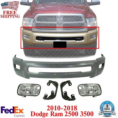 Front Bumper Primed + Fog Lights + Brackets For 2010-2018 Dodge Ram 2500 3500