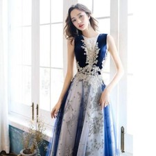 Women's Elegant Tulle Evening V Neck Sleeveless Banquet Evening Dress Gown Party
