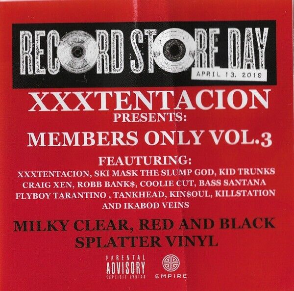 Xxxtentacion / Members Only Vol 3 Milky Clear Red & Black Splatter Vinyl  2LP RSD