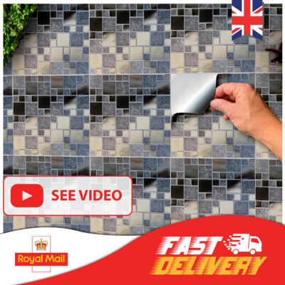 Mirror Silver Chrome Tile Stickers Kitchen 15x15cm Wall Tile transfers ...