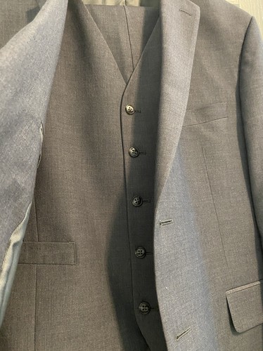 Pronto Uomo Mens 3-Piece Grey Suit Size 38R 36x29 1/2 - Picture 7 of 10