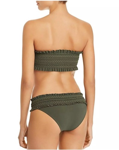 NWT $246 Tory Burch Olive Green Costa Smocked Sz S Bandeau Top & Sz M Bottom - Picture 2 of 5