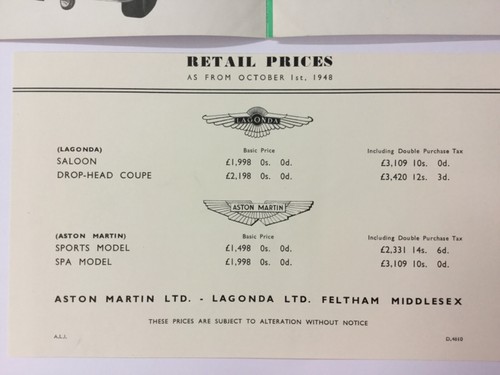 Aston Martin 2 litre sport 1948 brochure - Picture 2 of 3