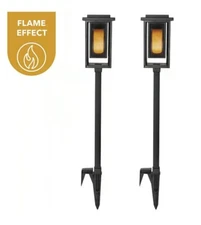 Hampton Bay Ambrose Solar LED Flicker Flame Torch Path Lights 2 PacK  Solar 