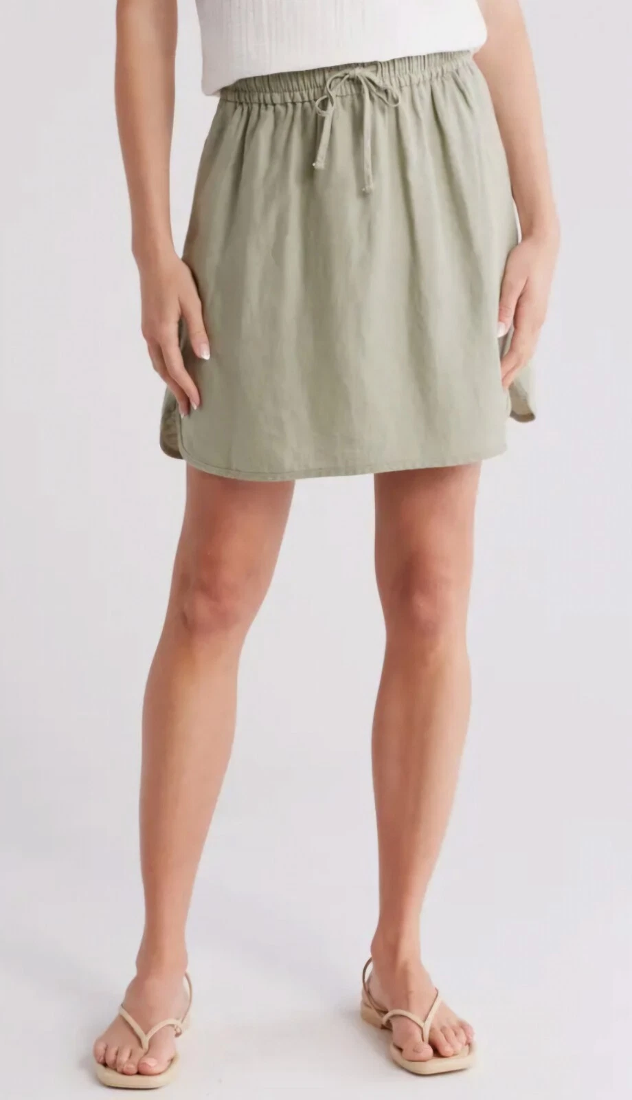 Madewell Curved Hem Linen-Blend Mini Skirt Size 0 00 X-Small XS Green NEW