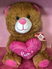 Valentines Day Teddy Bear Holding Heart 11  Plush Brown Bear