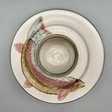 Allen Williams Studio Art Pottery Ceramic Rainbow Trout Fish Chip & Dip Bowl