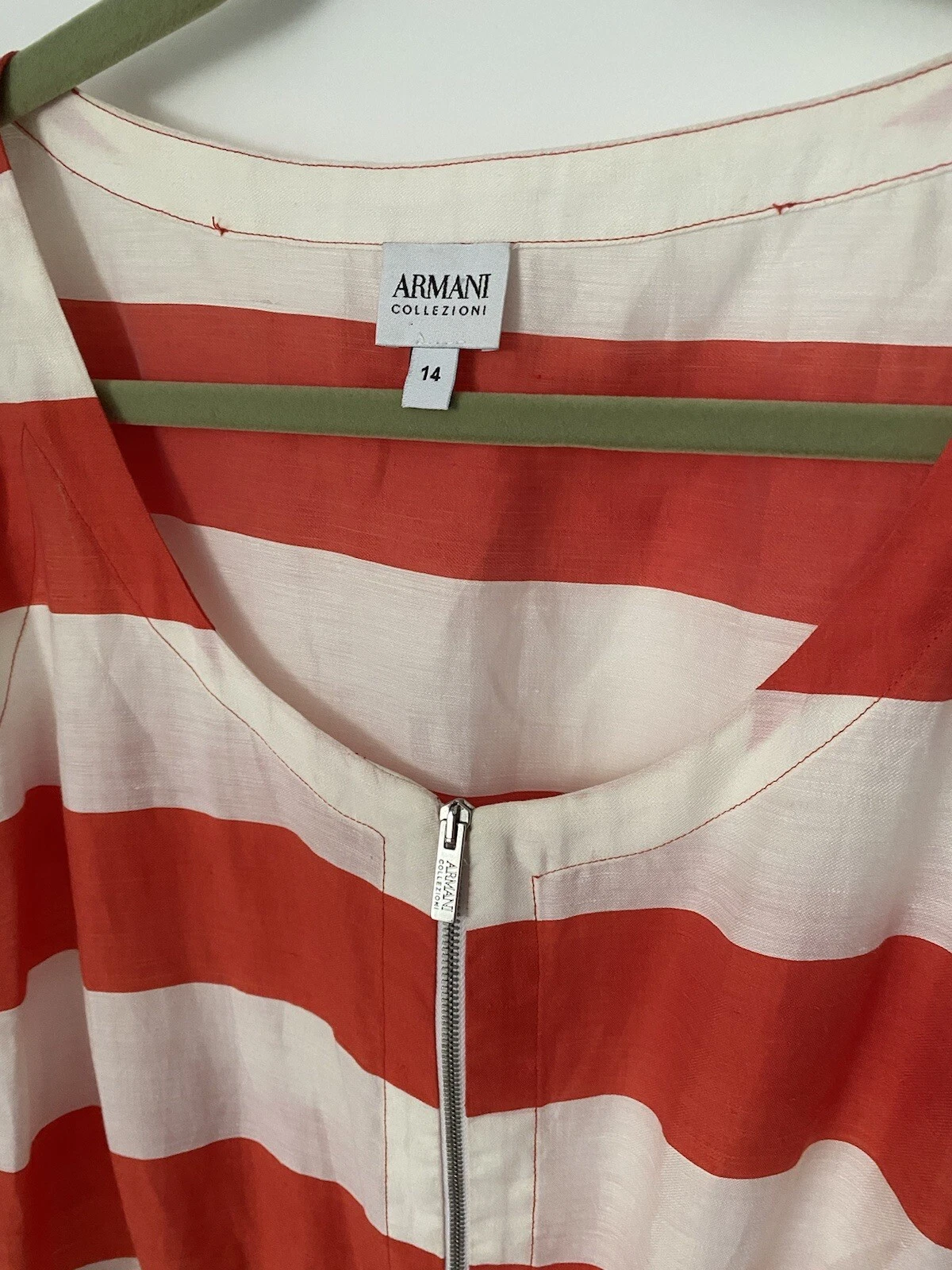 OFF WHITE Abito da donna Armani Collezione lino a righe taglia 14 arancione e bianco con cerniera