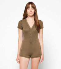Free People Early Night Waffle Knit Romper Army Green XS Coastal Beach Boho