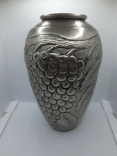 Metal Repousse Relief Hand Hammered Vintage Vase Silver India 10"
