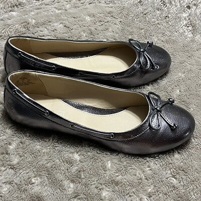 NEW Sperry TopSider Marina Silver Metallic Gunmetal Ballet Flat Shoes Women 4.5M