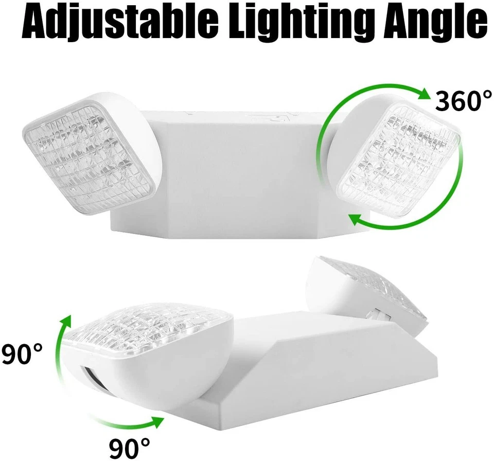 Paquete de 6 luces LED de salida de emergencia ajustables de 2 cabezales con batería de respaldo UL 924 Foto 3 de 4