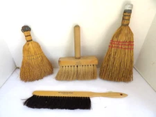 4 Vtg Whisk Broom Lot Straw Multi Sizes Handheld Farmhouse Primitive Brushes